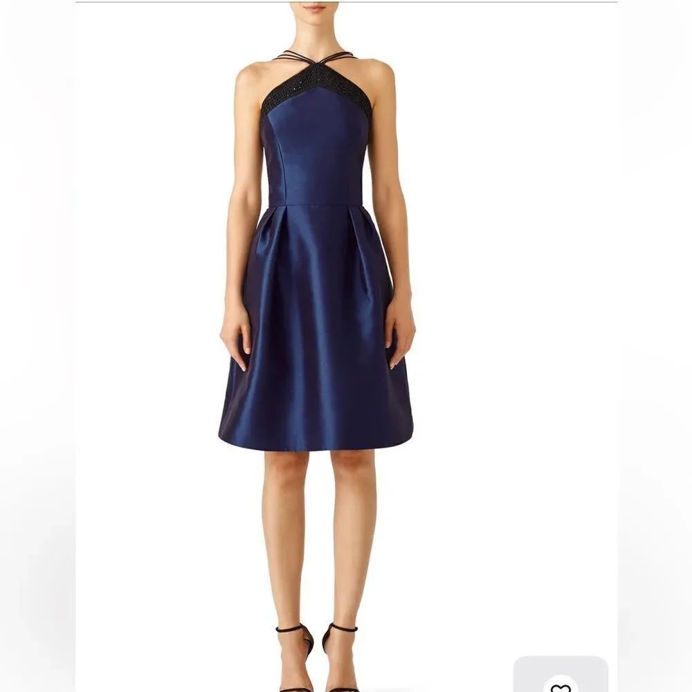 Theia Navy Halter Midi Dress Size 4